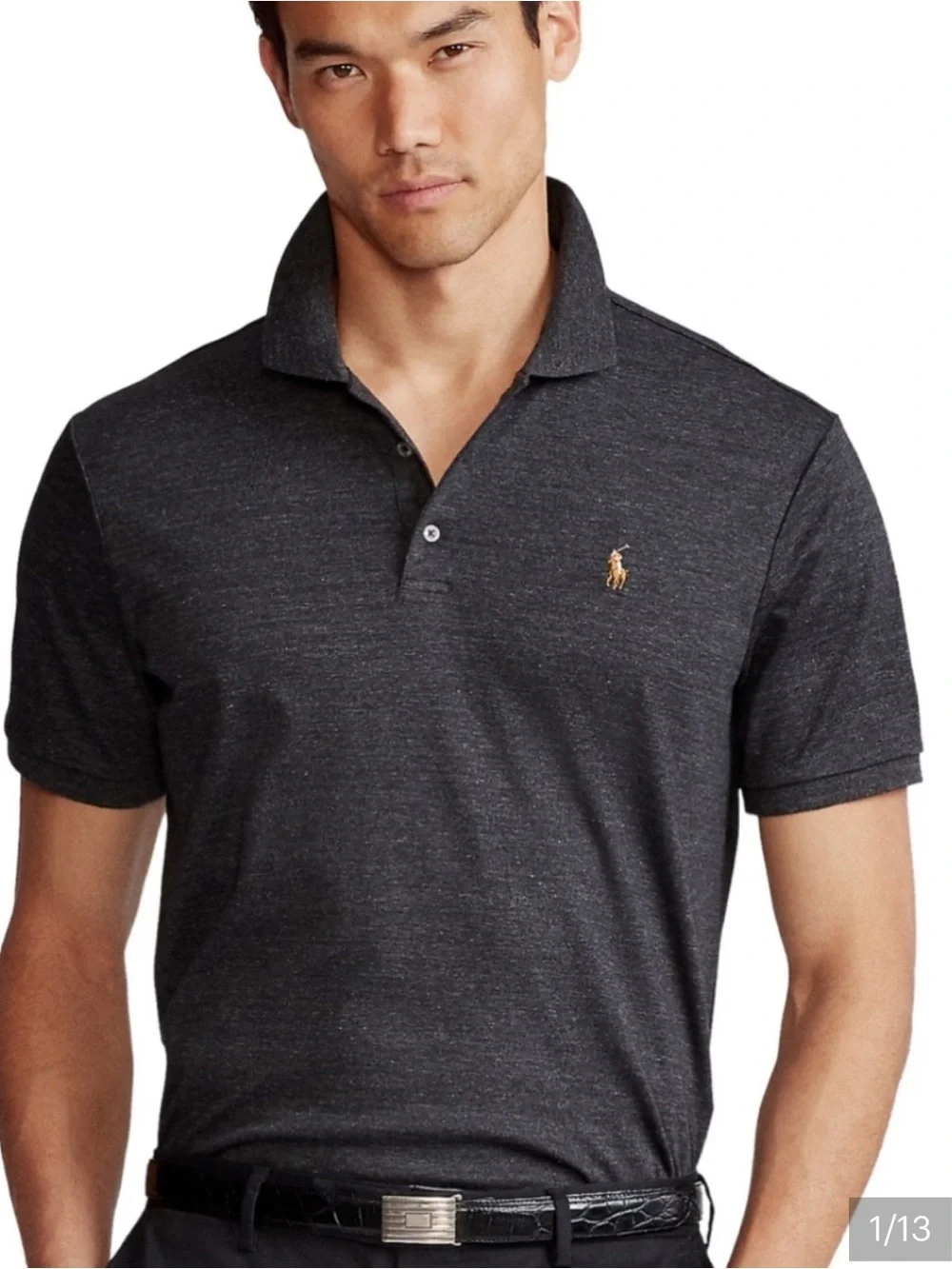 RALPH LAUREN POLO 3 Button Polo Charcoal Grey/Black Big & Tall Men Size XXL/TTG
